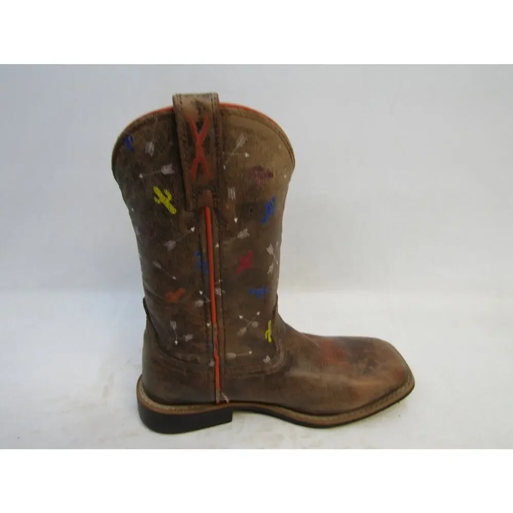 Twisted X Youth Size 12.5 M Brown Leather Cactus Arrows Cowboy Western Boots